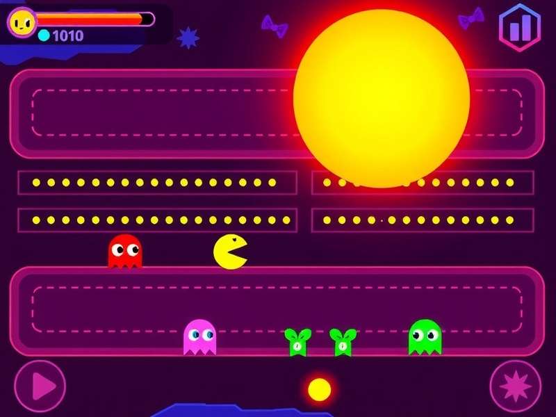 Modern gamer playing Pac-Man online with retro arcade background