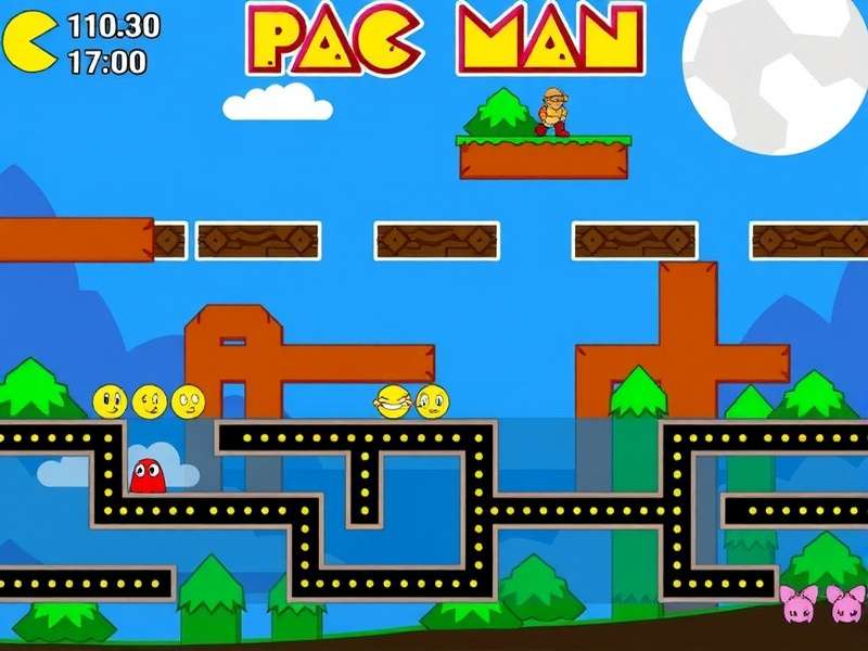 PAC MAN character close-up with ghosts