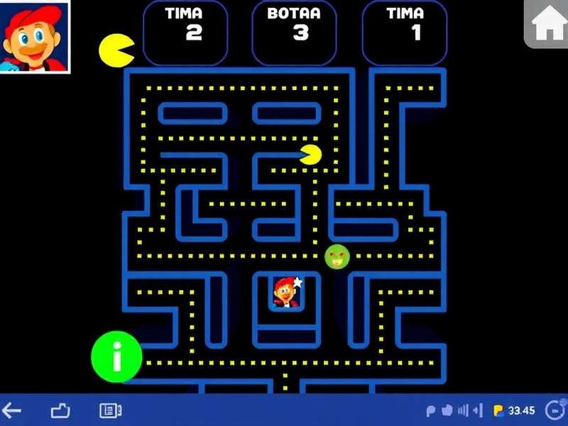 Vintage Pac-Man arcade cabinet in a dimly lit room