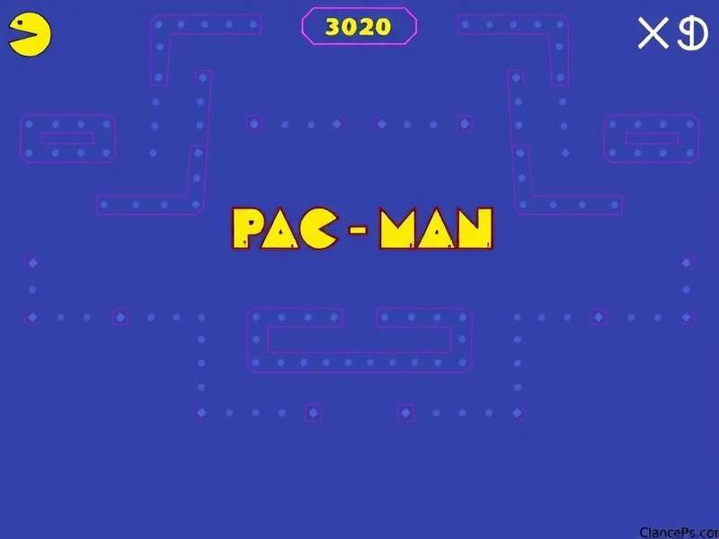 Classic PAC MAN arcade cabinet in a dark room with neon lights