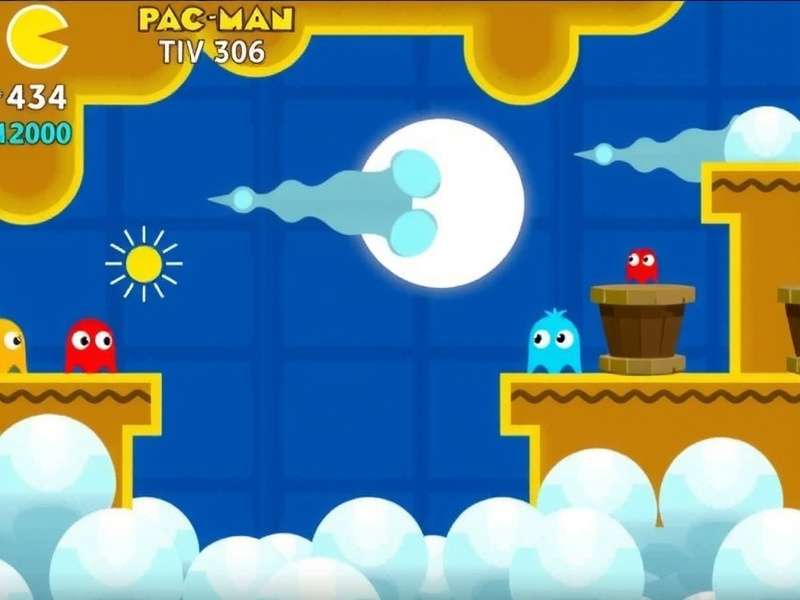 An intricate overhead view of the original PAC MAN maze design with ghost movement patterns overlaid