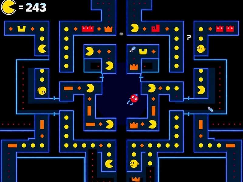 PAC MAN game screen showing optimal pellet collection path with arrows