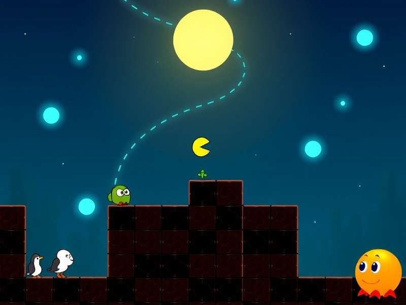 Classic PAC-MAN maze with Pac-Man and ghosts