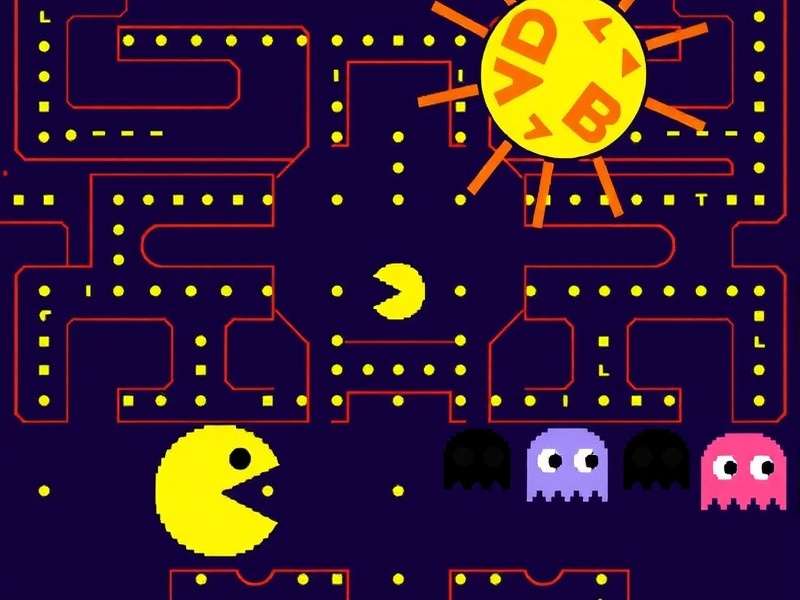 Classic Pac-Man arcade cabinet in a dark arcade setting