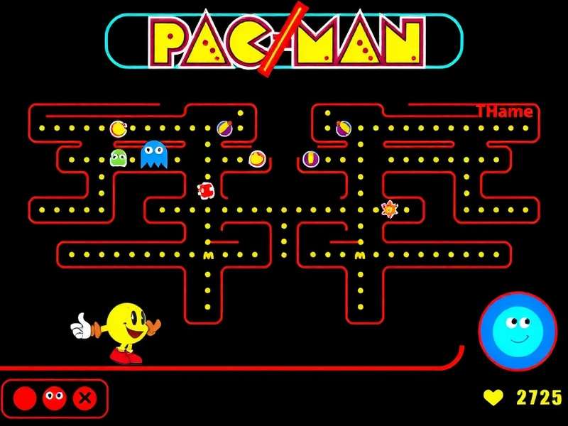 Classic yellow Pac-Man arcade cabinet in a dimly lit American arcade