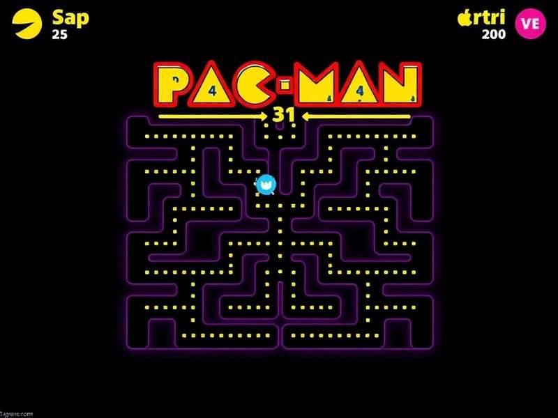 Screenshot of the Google Pac-Man Doodle homepage from 2010, showing the classic maze integrated into the Google logo.