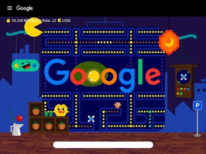 Screenshot of the Pac-Man Google Doodle on the Google homepage