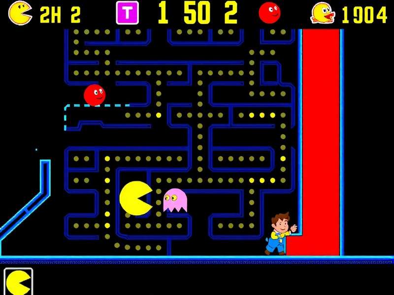 Classic Pacman arcade cabinet with glowing screen