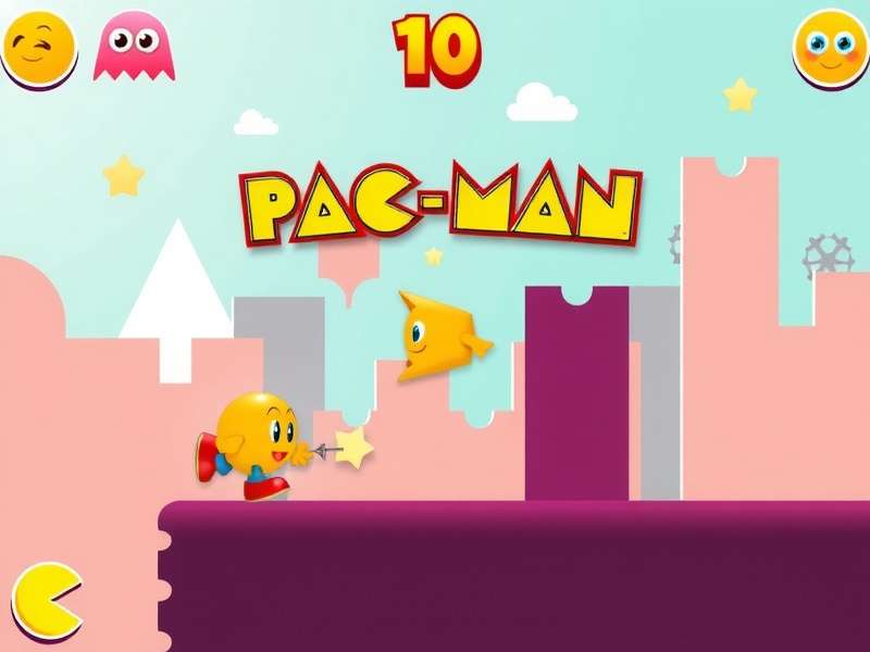 Close-up of a Pacman maze on a digital screen with glowing ghosts