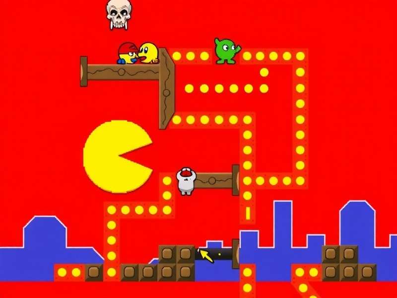 Classic Pacman arcade machine in a retro setting