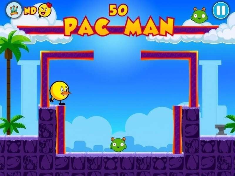 Pacman Free gameplay screenshot showing the classic maze and ghosts