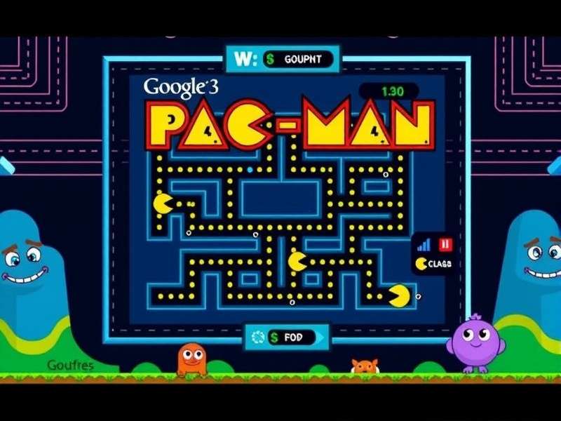Google Pac Man Doodle showing the playable logo on Google homepage