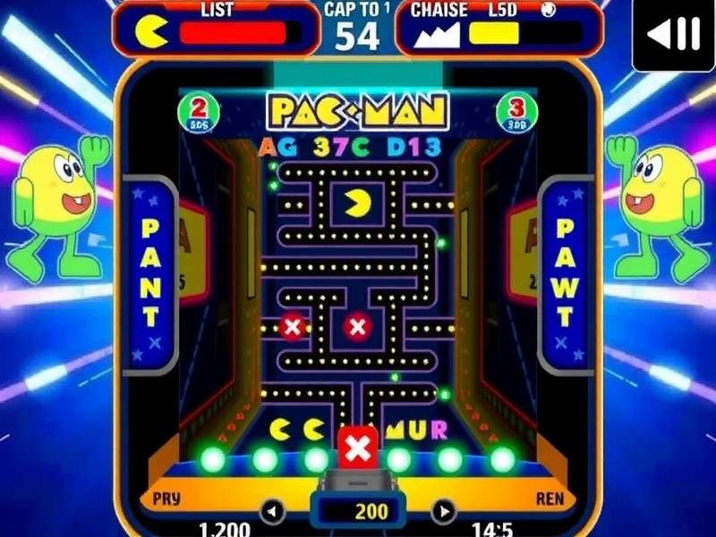 Classic Pac-Man arcade cabinet with glowing screen