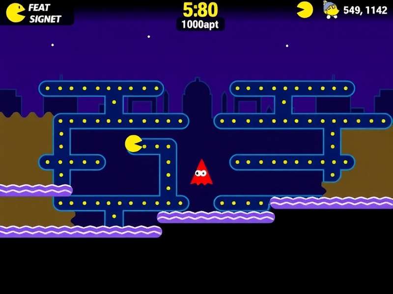 Classic Pacman gameplay screen showing Pacman and ghosts