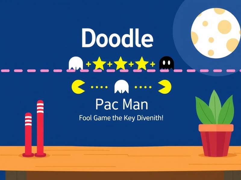 Google Doodle Pac Man gameplay screenshot showing the iconic maze and ghosts