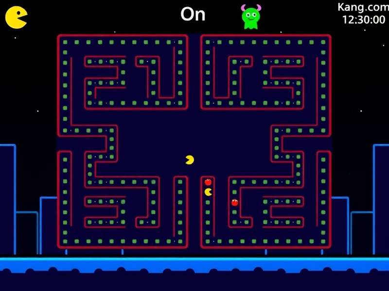 PAC MAN arcade cabinet and Google Doodle side by side