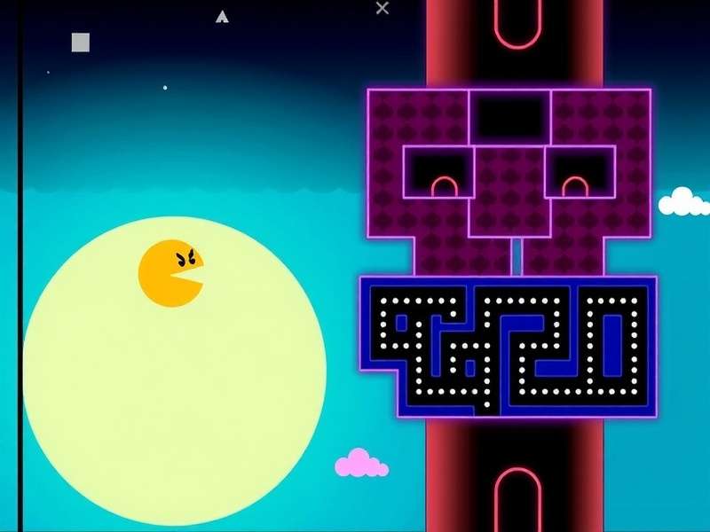 Vintage Pac-Man arcade cabinet in a classic American arcade setting