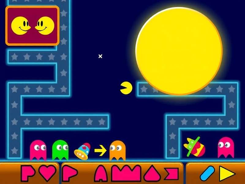 Classic PAC-MAN arcade cabinet in a dimly lit room