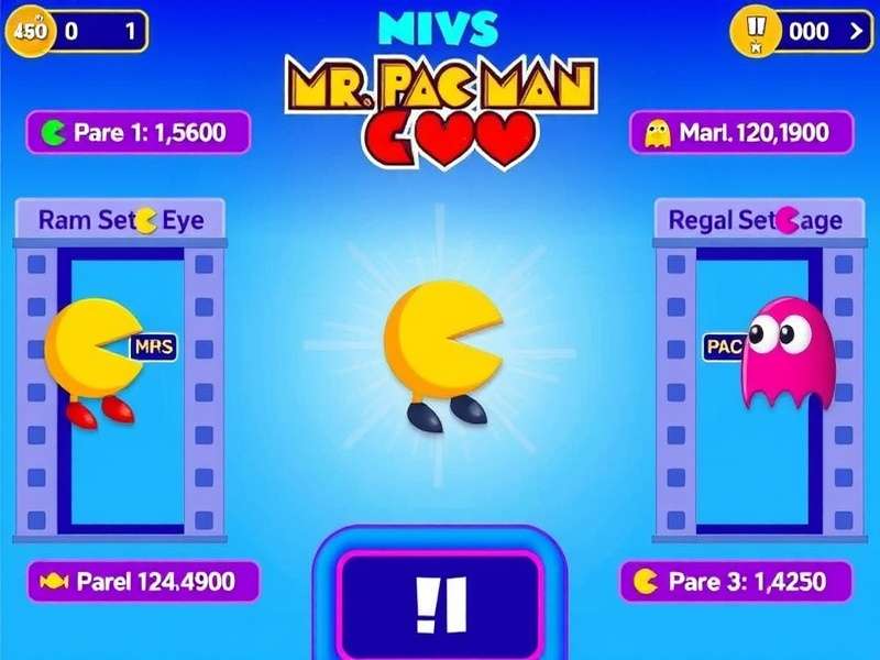 Colorful arcade cabinet featuring Mrs. Pac-Man game with pink bow and classic maze