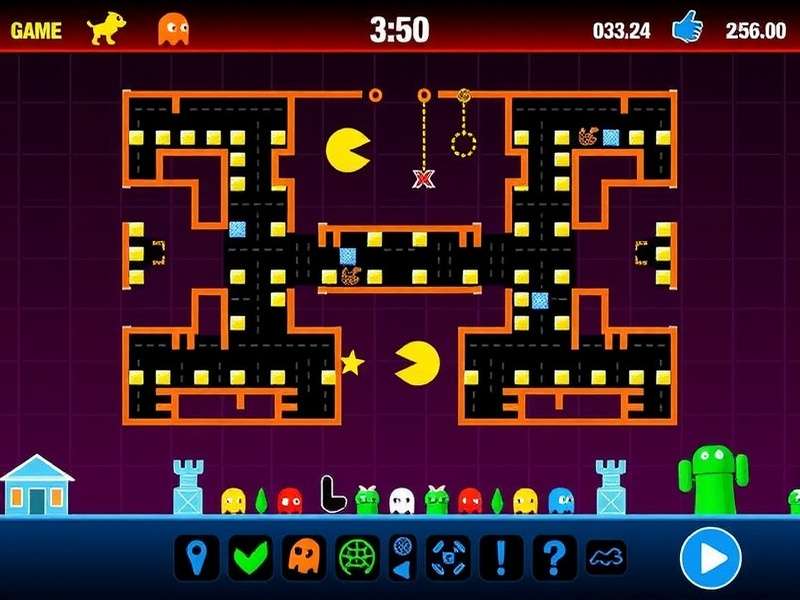 Pac-Man Google Doodle gameplay screenshot showing the classic maze on Google homepage