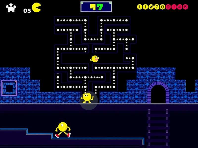 Vibrant Pac-Man maze gameplay with Pac-Man and ghosts
