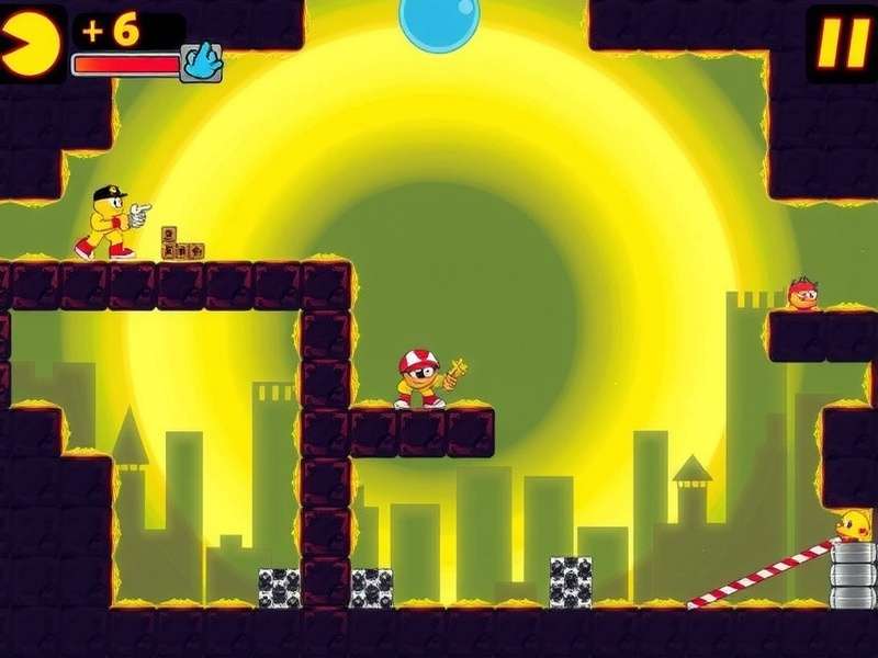 Classic Pac-Man maze with Pac-Man and the four ghosts: Blinky, Pinky, Inky, and Clyde