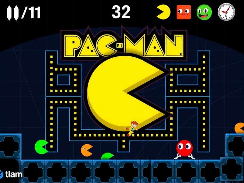 Vintage Pac-Man arcade cabinet in a dimly lit room