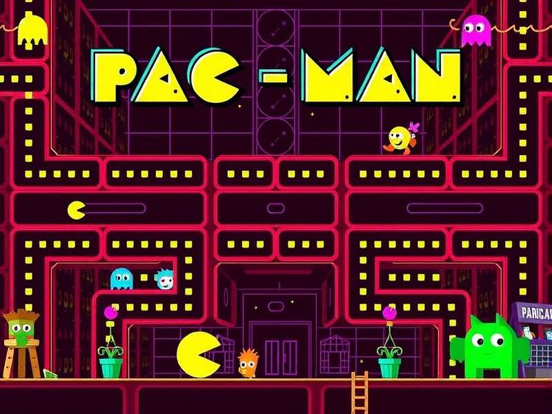 PAC MAN classic maze with power pellets and ghosts — the iconic American arcade layout