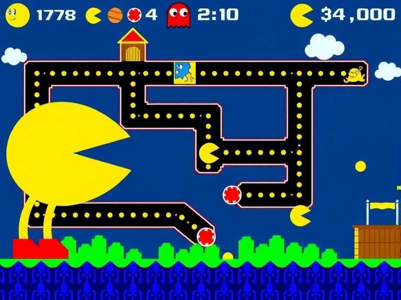 PAC-MAN classic arcade gameplay screenshot showing the yellow hero chasing ghosts in a maze