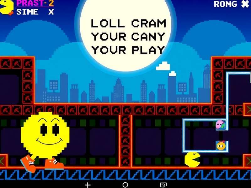 PAC MAN classic arcade maze with yellow character and four colorful ghosts - Pacman Game Play