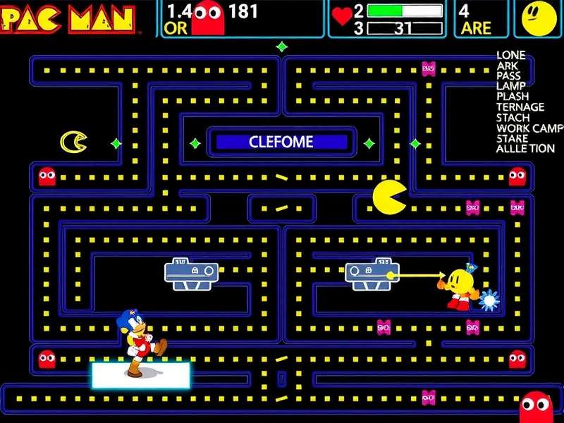 PAC MAN classic arcade gameplay screenshot showing the yellow hero chasing ghosts in a maze