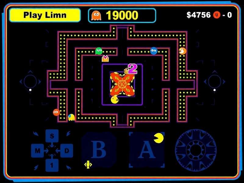 Classic PAC-MAN arcade maze with yellow Pac-Man and four colorful ghosts — Blinky, Pinky, Inky, and Clyde.