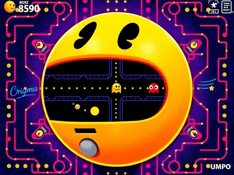 Pacman Original arcade game screenshot showing the classic yellow PAC MAN character and four ghosts in a maze