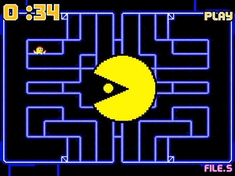 PAC MAN arcade cabinet glowing in a retro game room with neon lights