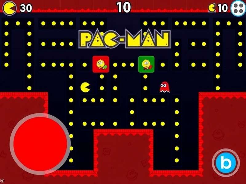 Original PAC MAN arcade cabinet from 1980, yellow character with red and blue ghosts