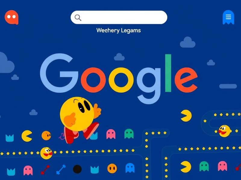 Google Doodle Pacman interactive play area with classic maze and ghosts