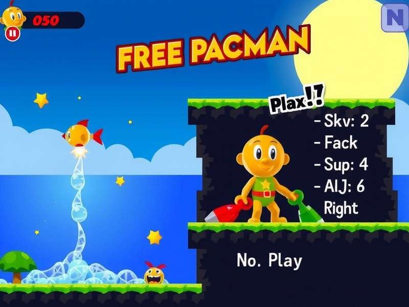 Freepacman PAC MAN arcade gameplay scene with colorful ghosts and dots