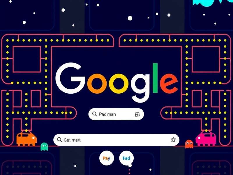 Google Pac Man Doodle gameplay screenshot showing the classic yellow Pac-Man chasing ghosts in a maze