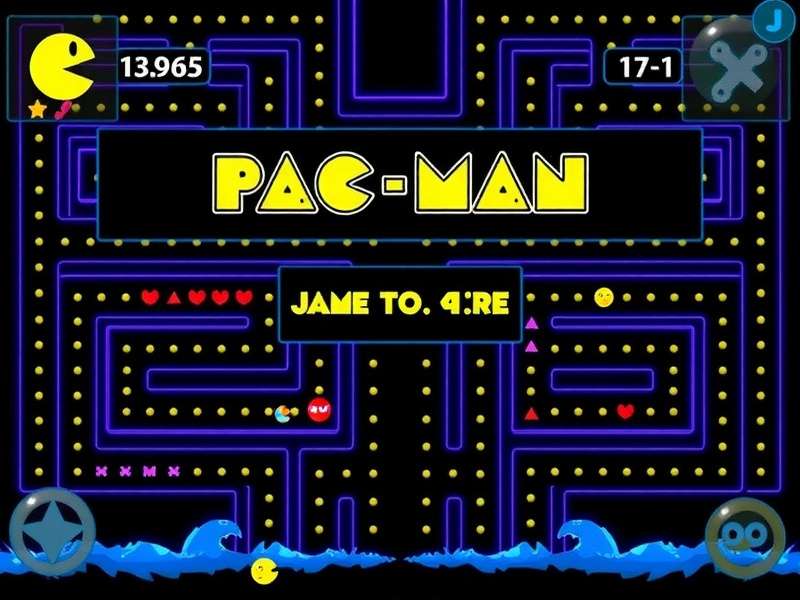 PAC MAN arcade maze gameplay with yellow chomper and ghosts